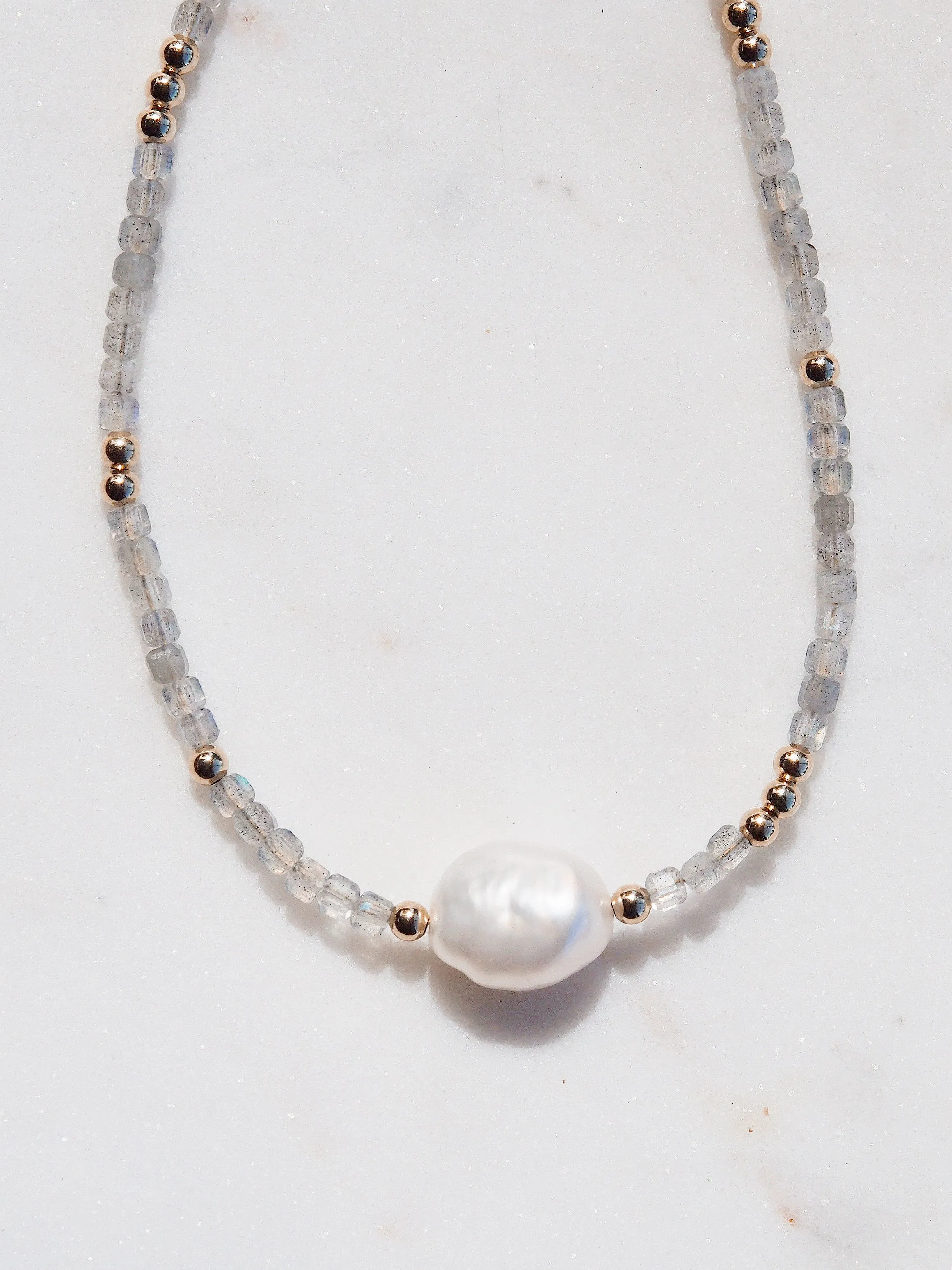 White Pearl and Gemstone Necklace - Haukea