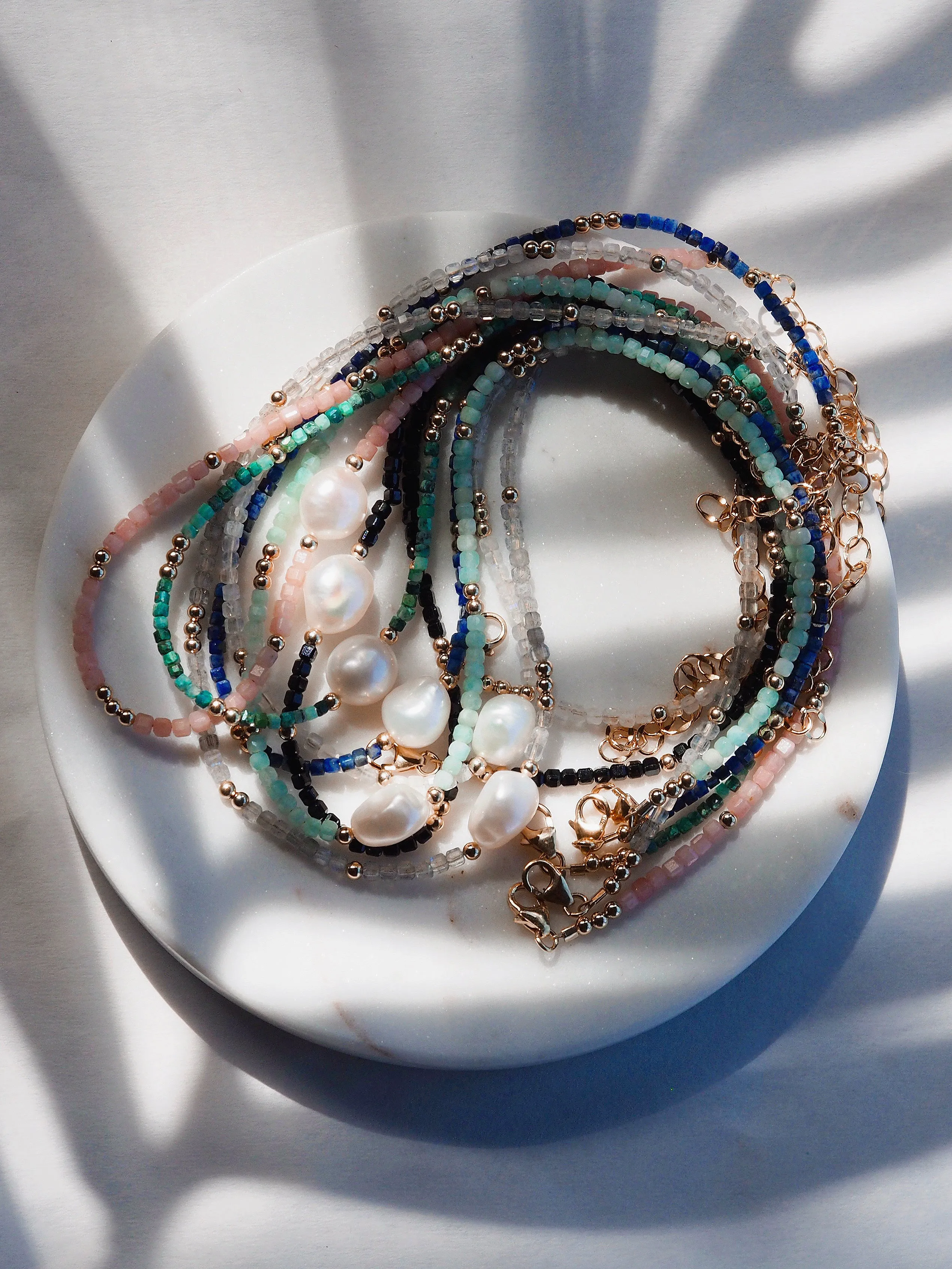 White Pearl and Gemstone Necklace - Haukea