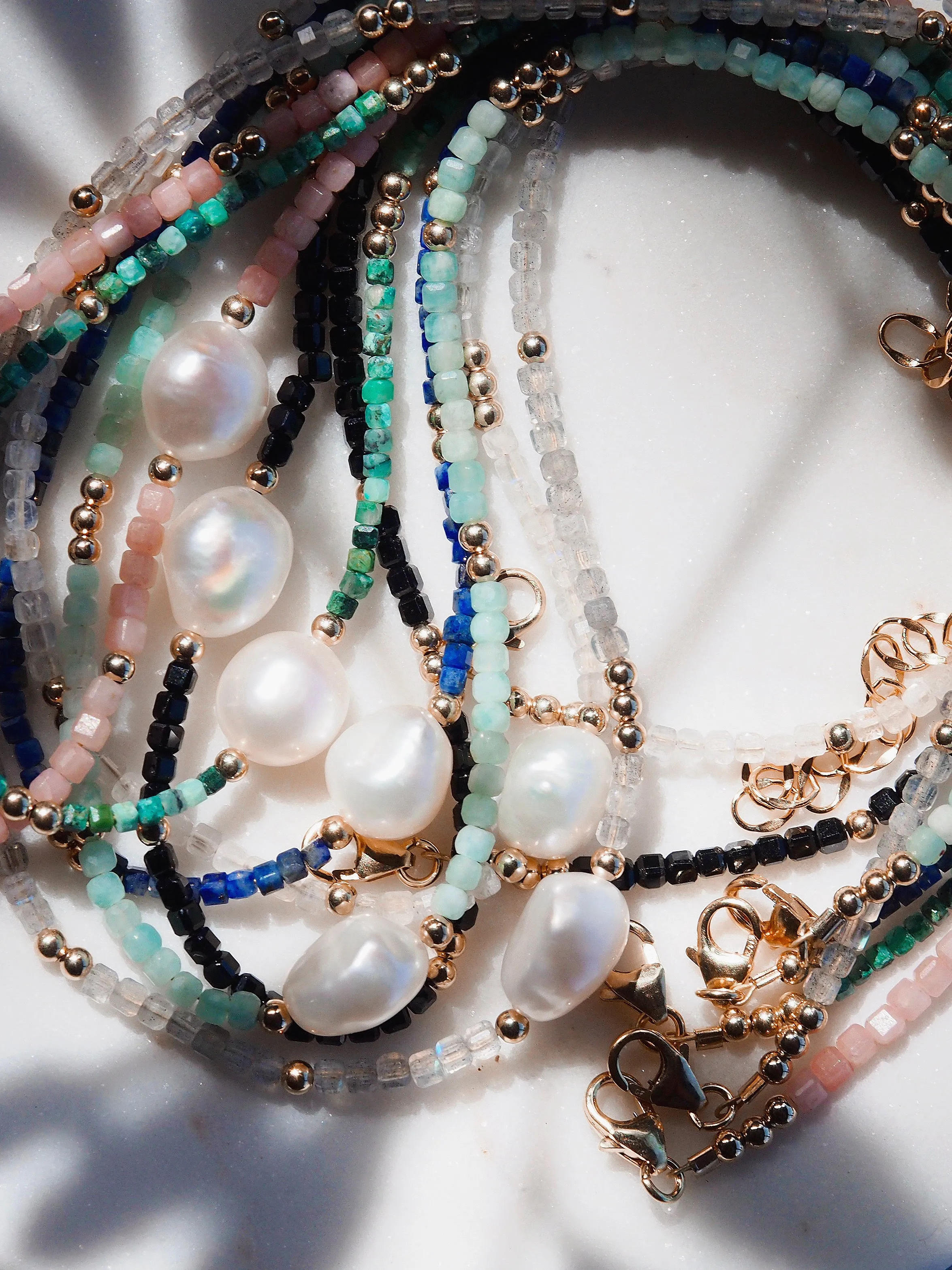 White Pearl and Gemstone Necklace - Haukea