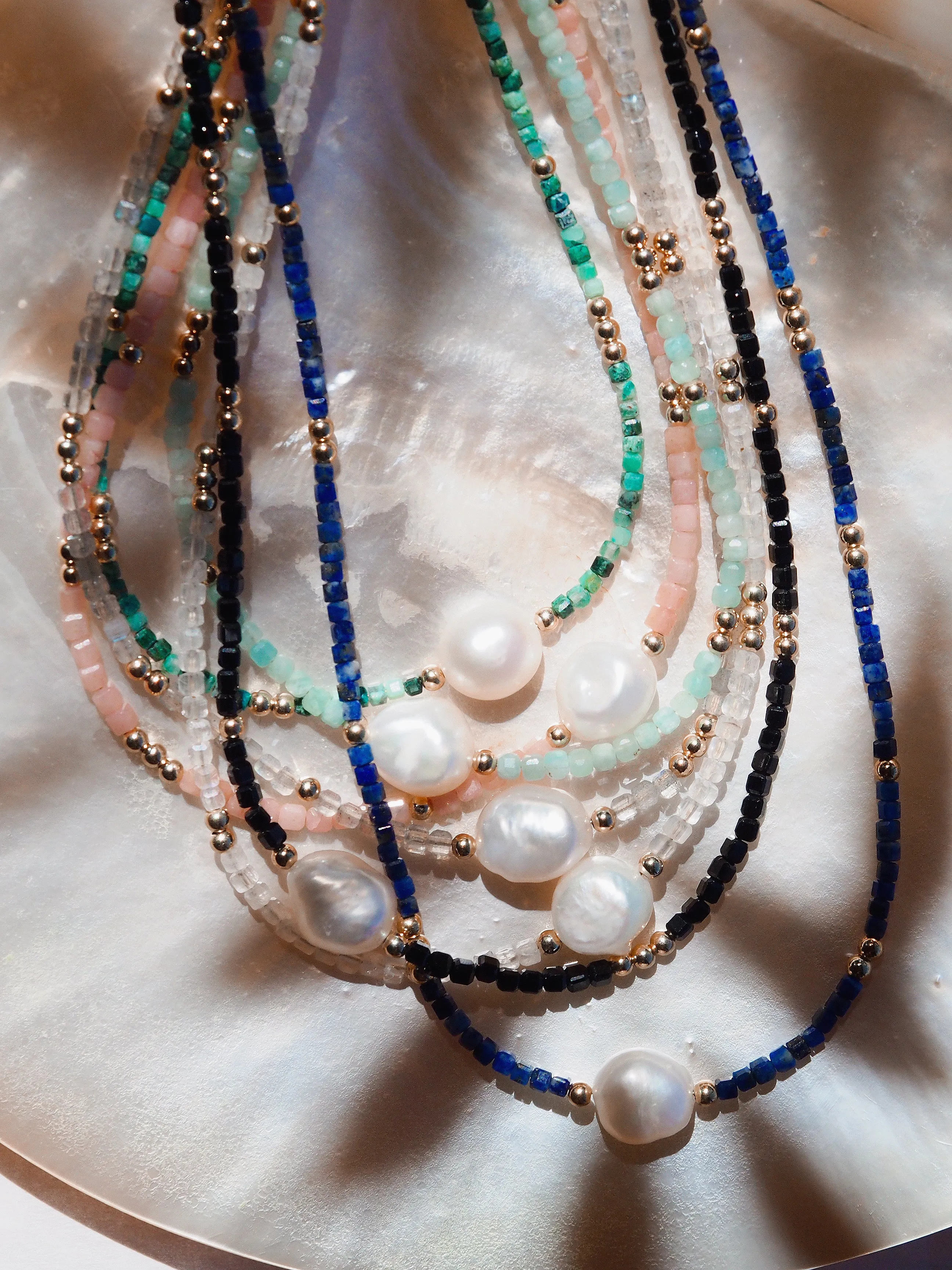 White Pearl and Gemstone Necklace - Haukea