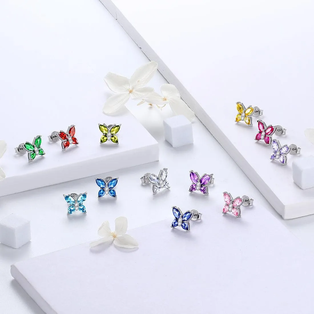 Women Stud Earrings Butterfly Birthstone May Emerald Girls Jewelry Birthday Gift