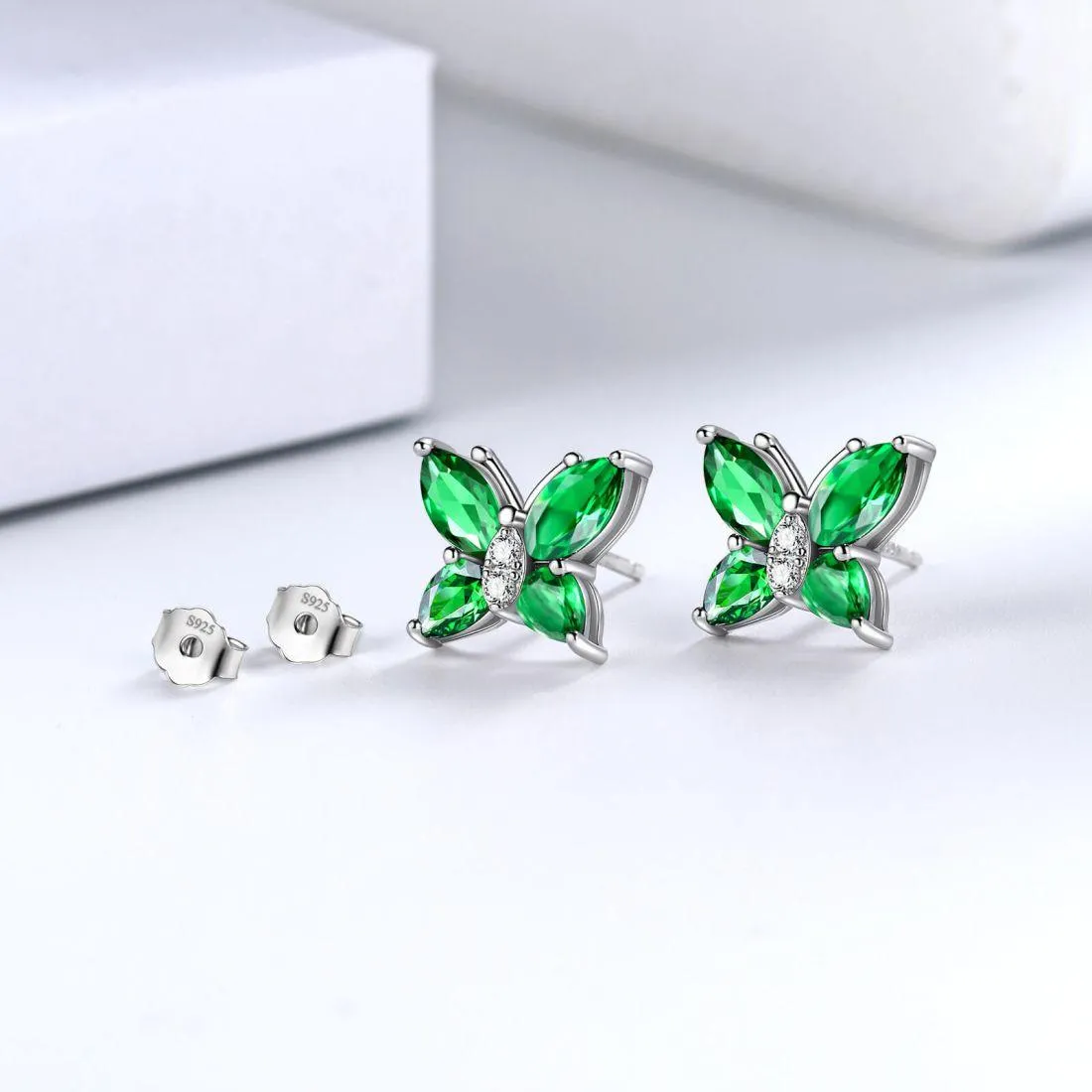 Women Stud Earrings Butterfly Birthstone May Emerald Girls Jewelry Birthday Gift