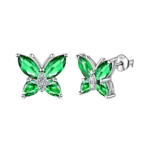 Women Stud Earrings Butterfly Birthstone May Emerald Girls Jewelry Birthday Gift