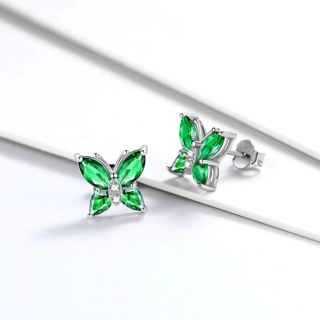 Women Stud Earrings Butterfly Birthstone May Emerald Girls Jewelry Birthday Gift