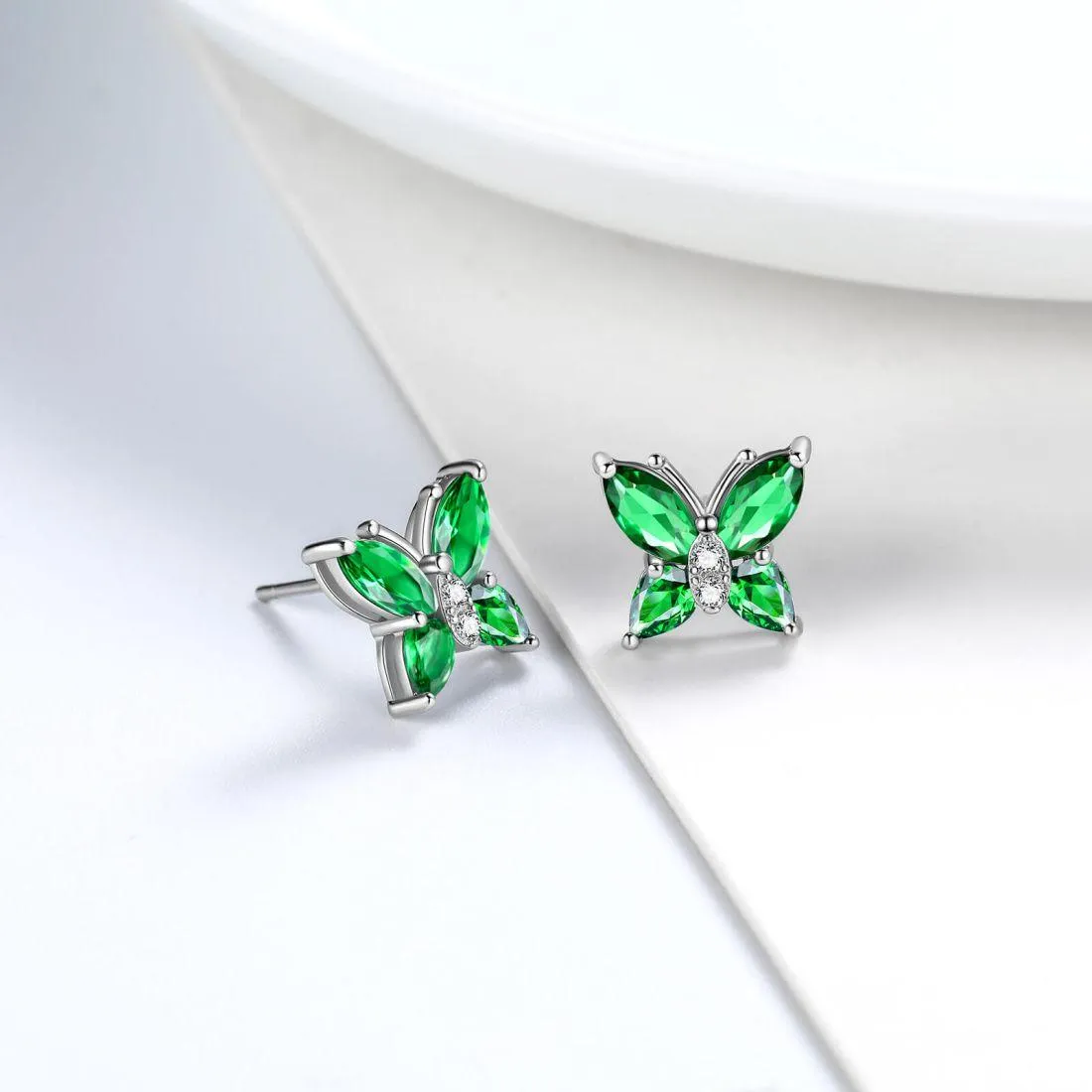 Women Stud Earrings Butterfly Birthstone May Emerald Girls Jewelry Birthday Gift