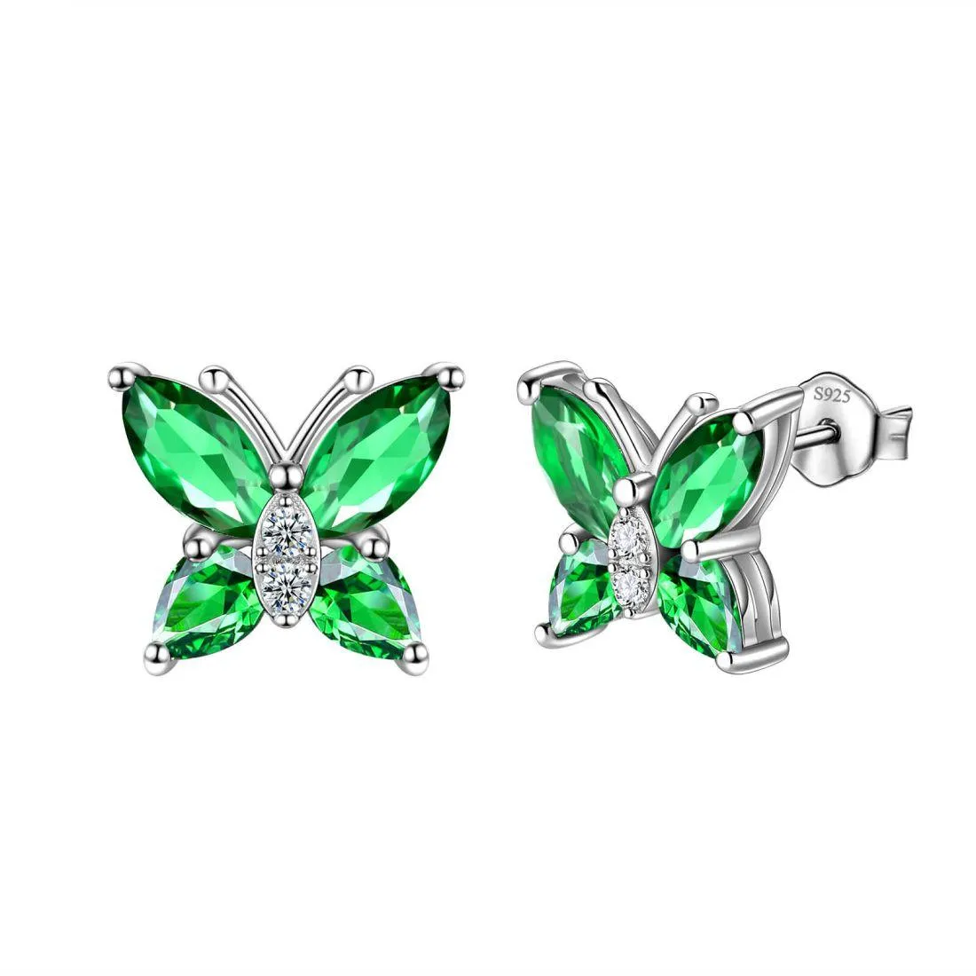 Women Stud Earrings Butterfly Birthstone May Emerald Girls Jewelry Birthday Gift