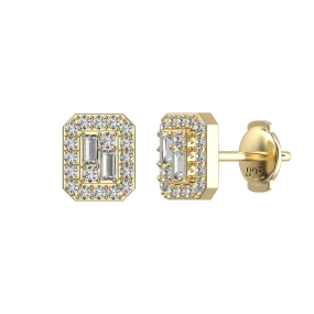 Women's Emerald Cut Mix Halo Stud Earrings - Pair