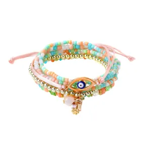 Yellow Chimes Bracelet for Women and Girls Evil Eye Nazariya Bracelets for Women | 6 Pcs Multicolor Beads Layered Bracelet | Birthday Gift For girls and women Anniversary Gift for Wife